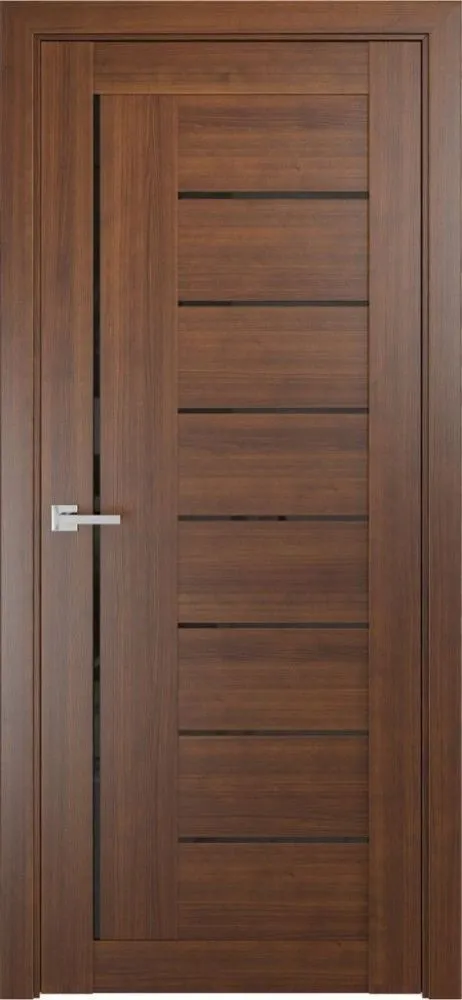 Фото Межкомнатная дверь ЛУ-17 орех темный (стекло лакобель чёрный, 900x2000)